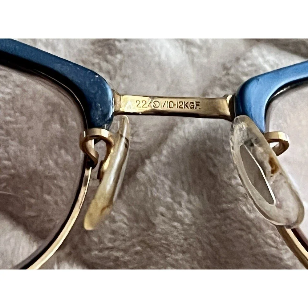 Vintage American Optical 1/10 12KGF Blue Cat Eye Rhinestone Eyeglass Frames
